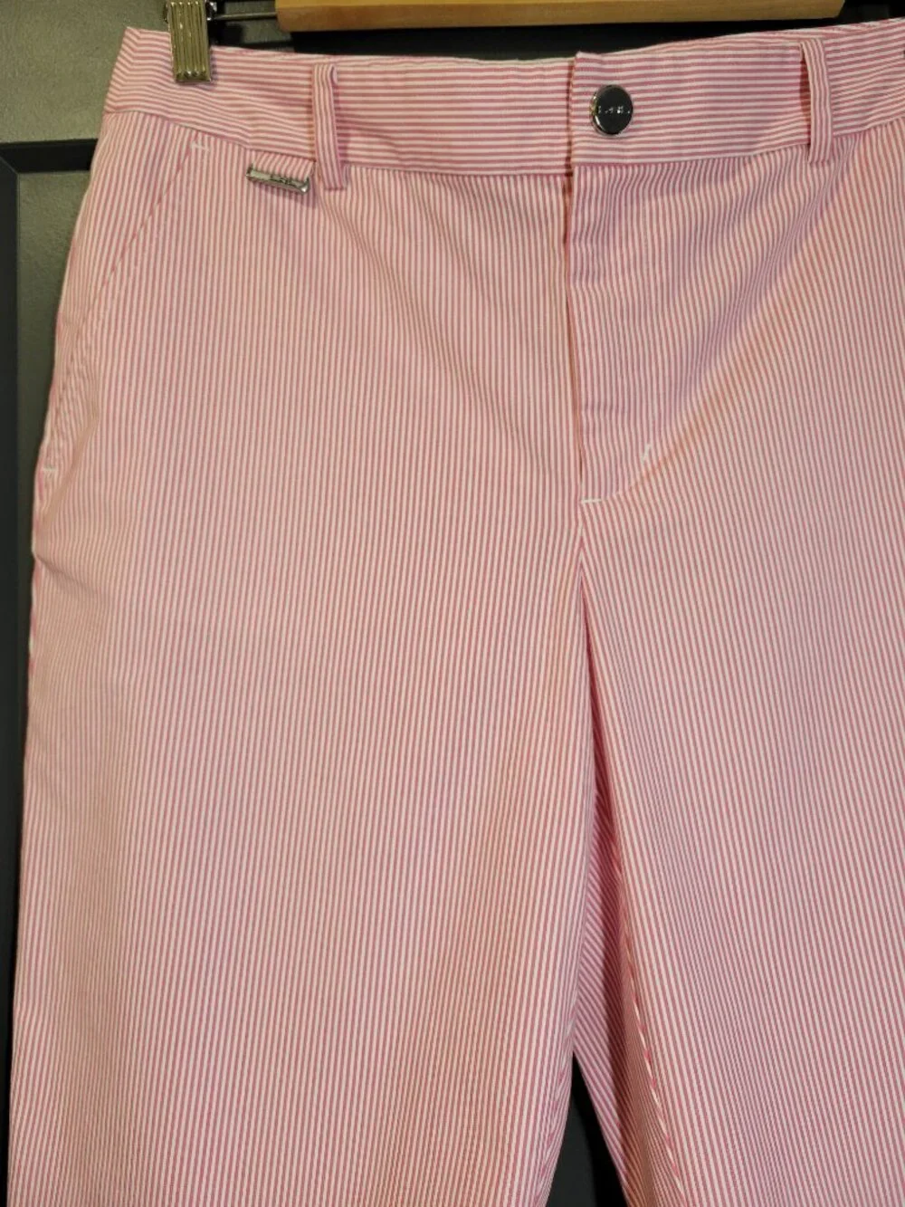 Ralph Lauren  Bermuda Shorts  Size 6 Flat Front Pink/White Pinstripe Cotton
